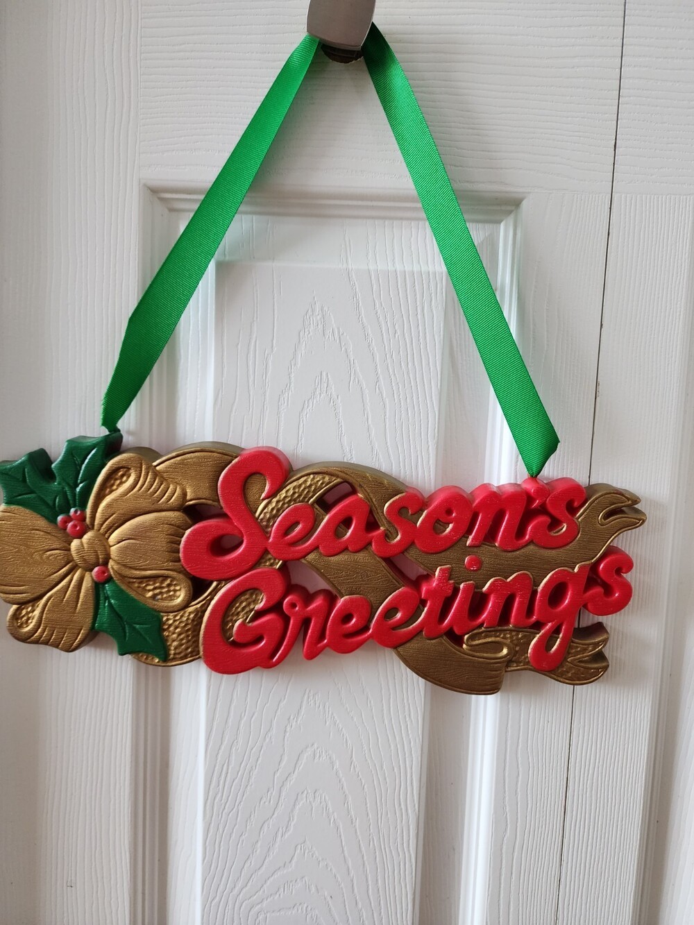 Vintage Plastic "Season's Greetings" Twelve Inch Wall Hanging Plaque Christmas